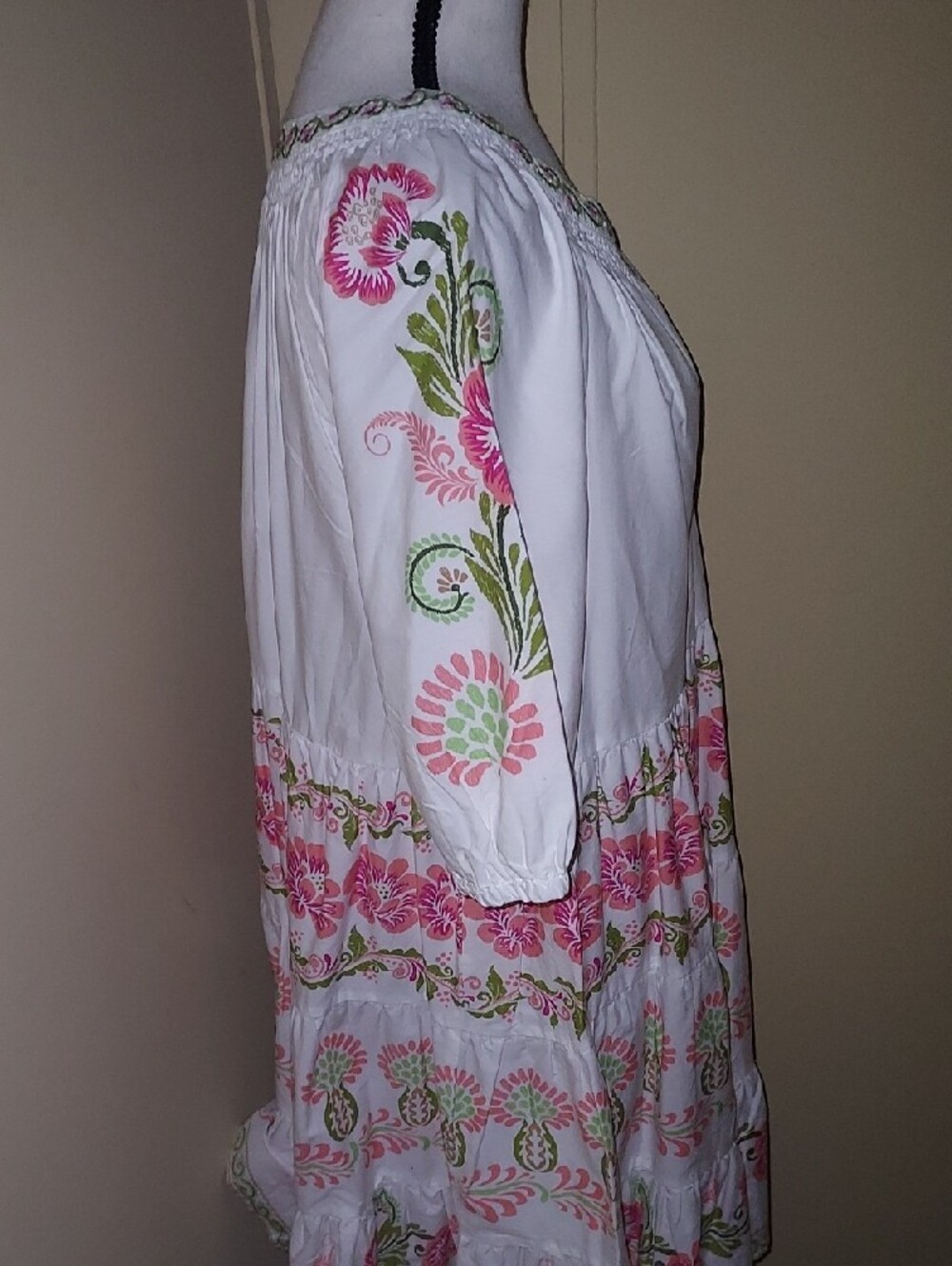 Crown & Ivy White Floral Peasant Dress with Pink and Green Accents - Picture 6 of 8